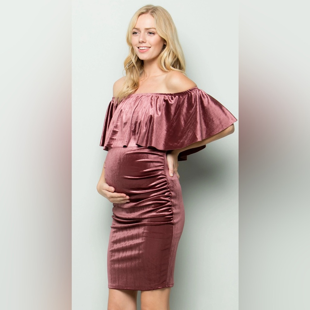 My Bump - Selena Velvet Off Shoulder Bodycon Dress